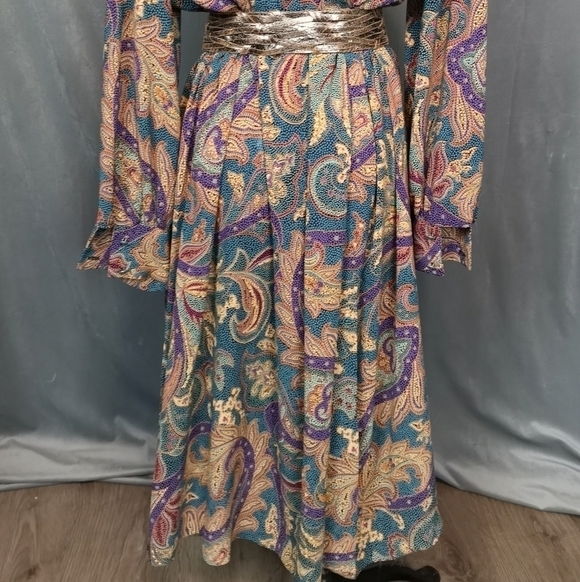 80s vintage green paisley print loose fitted dress - Picture 6 of 9